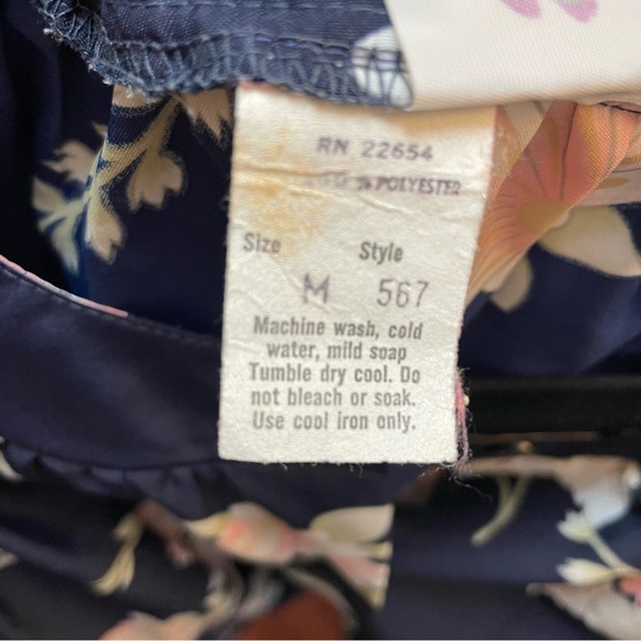 Vintage Malihini Floral Blouse Top Hawaiian 70s Boho Asian Artsy Blue Sz M B34 - Picture 5 of 9